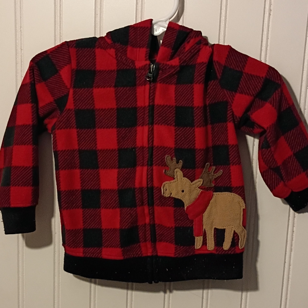 Carter's Red Plaid Moose Hoodie